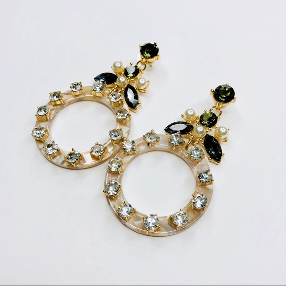 Marjorie Cream Circle Dangle Crystal Earrings Gorg - Picture 2 of 7